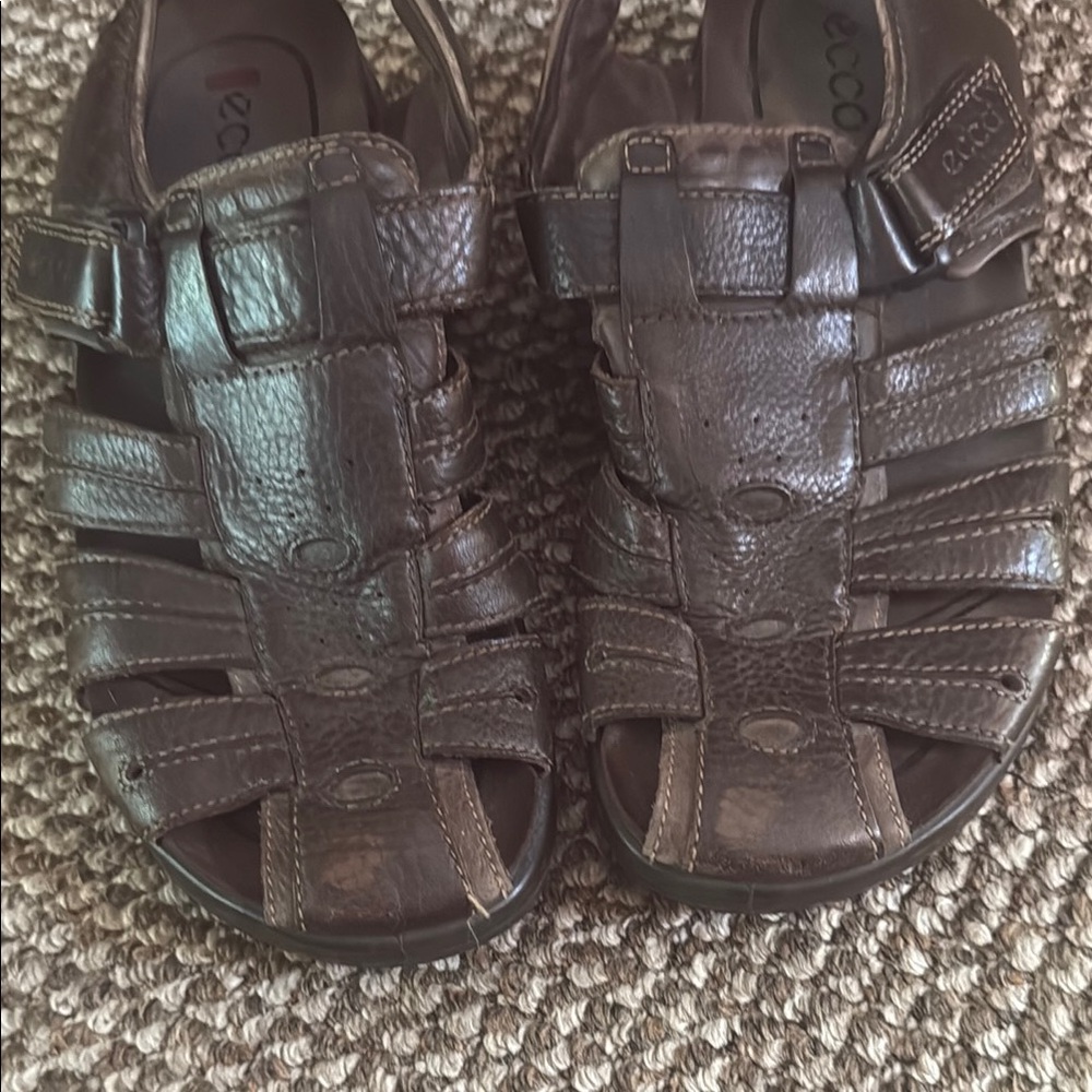 Men’s Ecco Dark Brown Leather Sandals - Picture 3 of 5